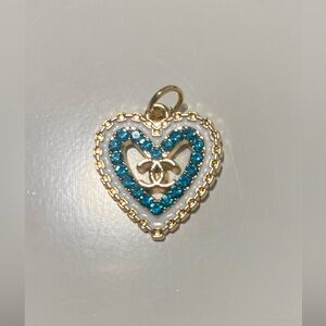 Chanel Gold and Turquoise Heart Shaped Zipper Pull Charm for Necklace